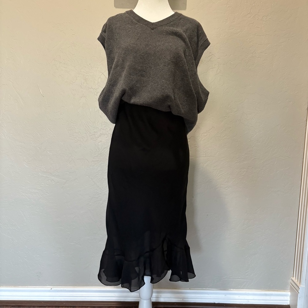 ❤️ Vintage Ally B. San Francisco Black Ruffle Hem Midi Skirt Made in USA